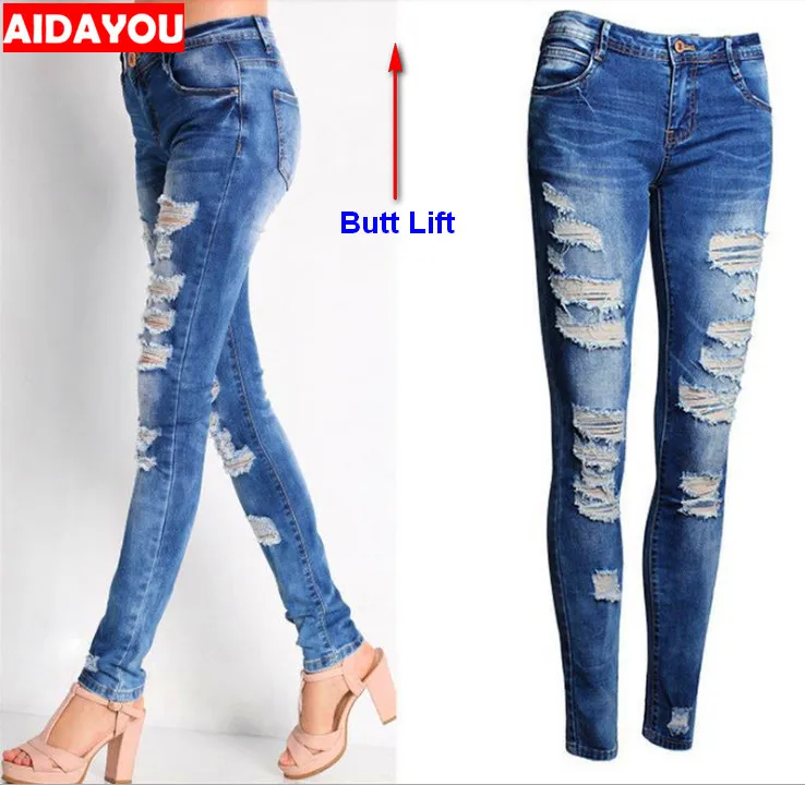 Женские джинсы женские джинсовые брюки с эффектом пуш ап эластичные рваные