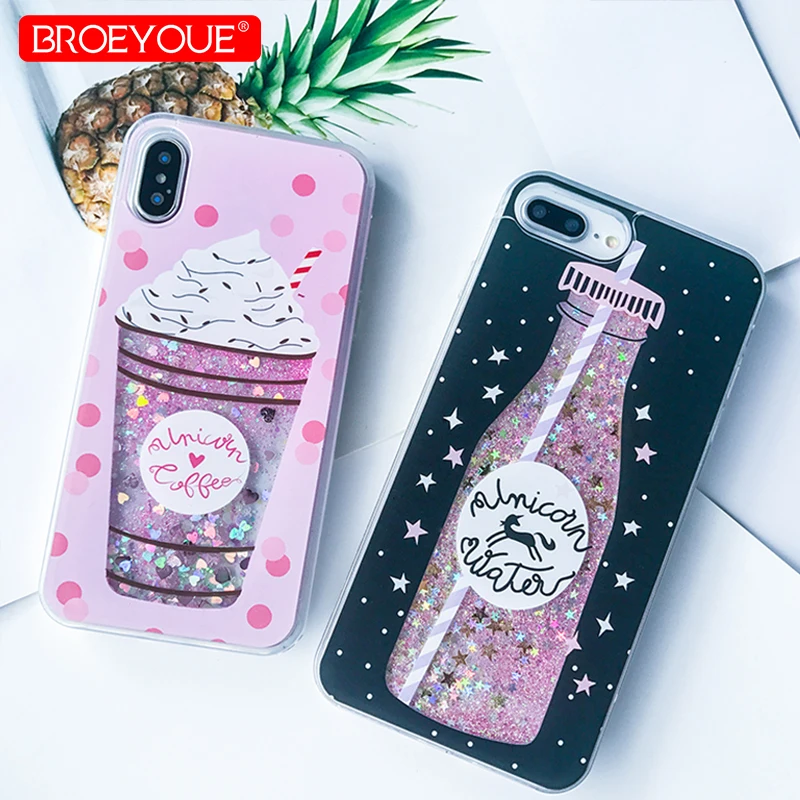 Чехол BROEYOUE для iPhone 7 Plus 5 5S SE 6 6S X блестящая Звезда динамическая жидкость зыбучий