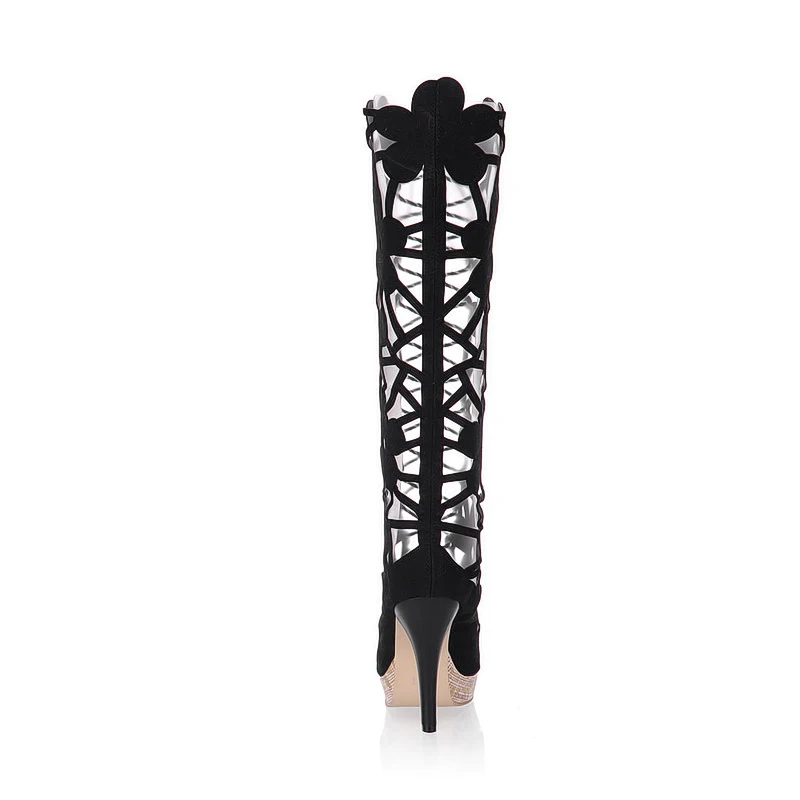 Женские сандалии на шпильке с открытым носком шнуровке|high gladiator sandals|knee high