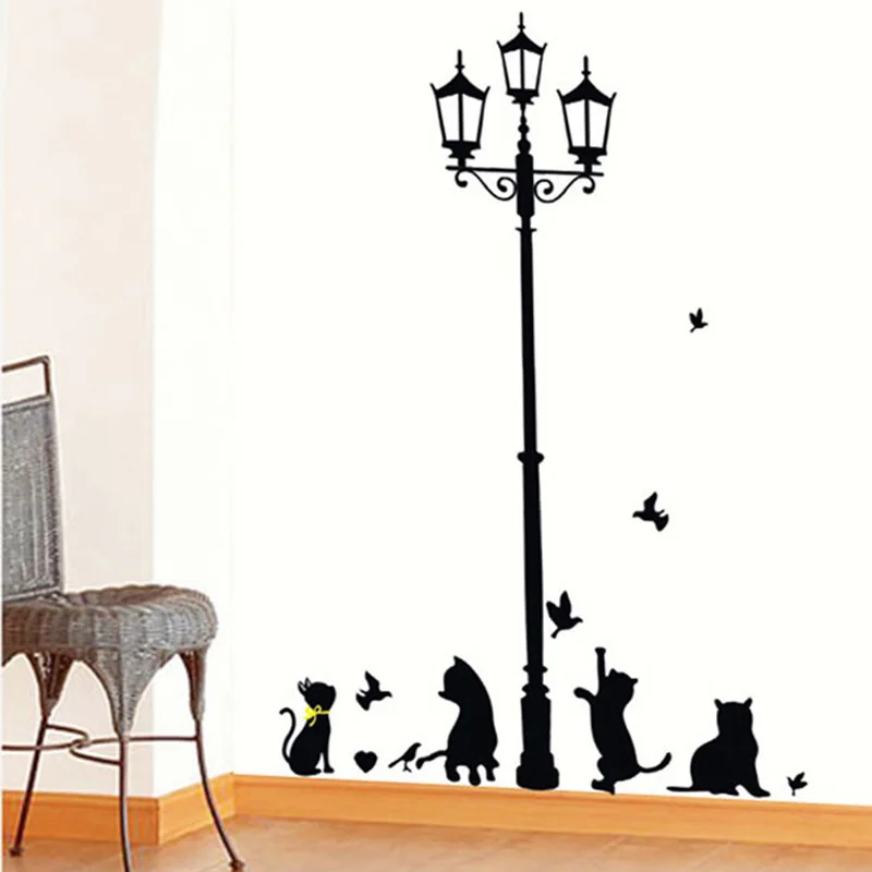 1 Х Черная Кошка Дизайн Аватар Искусство Пил и Рукояти Стены Наклейки DIY Виниловые
