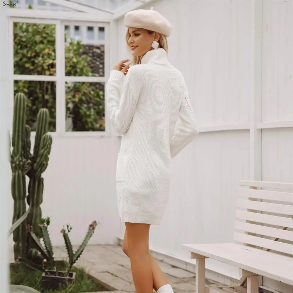 Женский белый свитер Simplee с высоким воротом вязаный повседневный пуловер