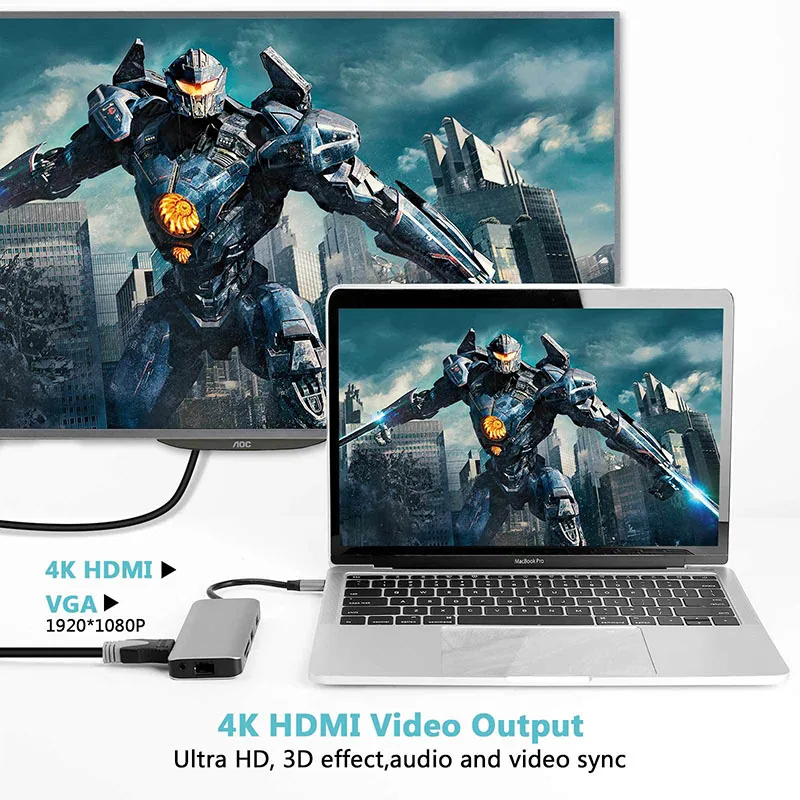 Baolyda USB 3 1 Type C концентратор 9-в-1 к HDMI адаптер Thunderbolt 4K VAG Gigabit LAN док-станция для Macbook Pro