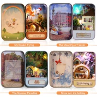 box theatre nostalgic theme miniature scene wooden miniature puzzle toy diy doll house furnitures countryside notes for children