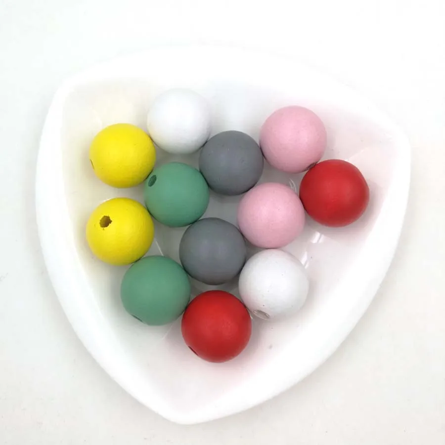 

50pcs 25mm hand painted round ball wood bead 6 colors to choose DIY WHITE GREY TEAL red yellow pastel A178