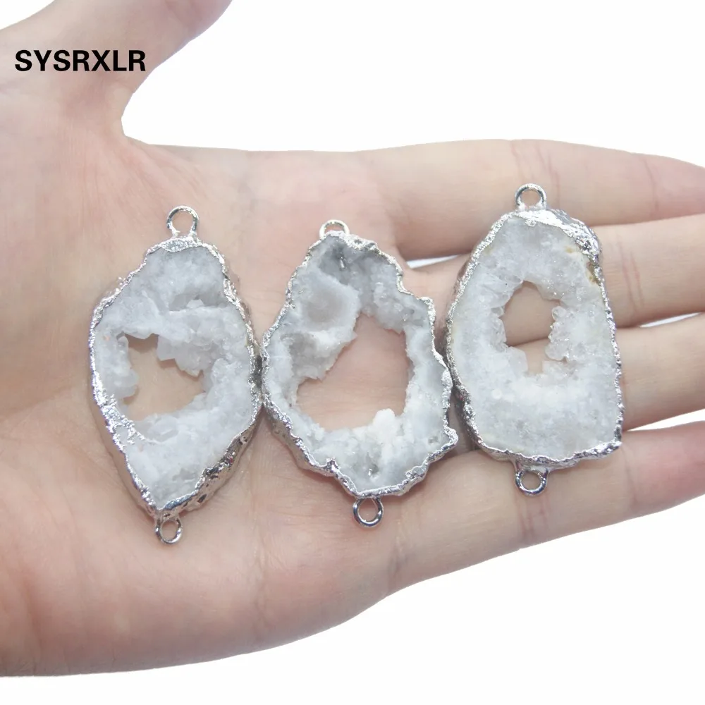 Оптовая продажа натуральный нерегулярный белый кристалл Druse Geode камень кулон 2