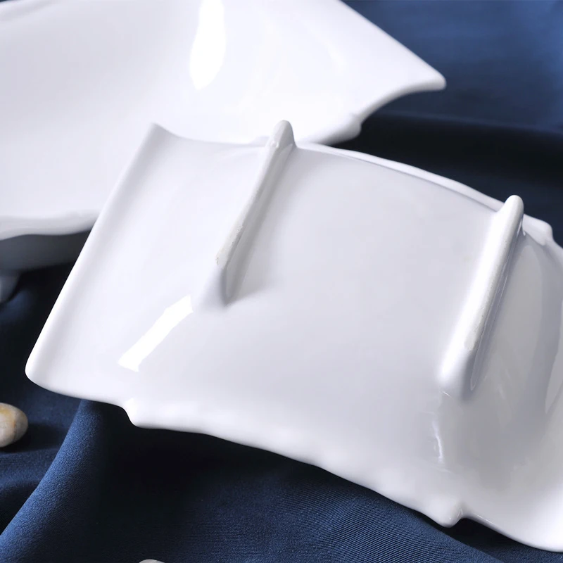 Concise Ceramic Footed Rectangle Serving Dish Set Decorative Porcelain Dining Plate Tableware Ornament Craft for Pudding and Pie | Дом и сад