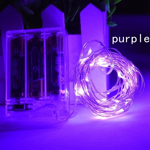 purple 2 м, 5 м, 10 м, серебряная проволока, сказочный светодиодный фонарь, 3AA, на батарейках, водонепроницаемый, праздничное освещение для рождества, свадьбы, украшения - Испускаемый цвет: purple