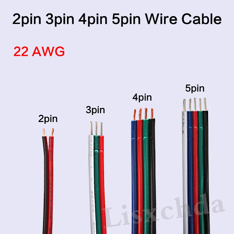 1 м 5 20 50 100 22AWG светодиодный кабель красный черный провод 2pin 3pin 4pin 5pin