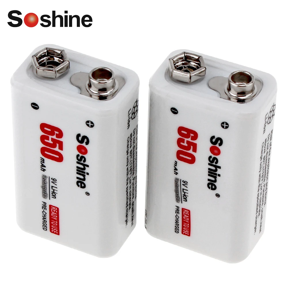 2 шт./лот Soshine 650 мАч 9 В литий ионная аккумуляторная батарея в перезаряжаемая