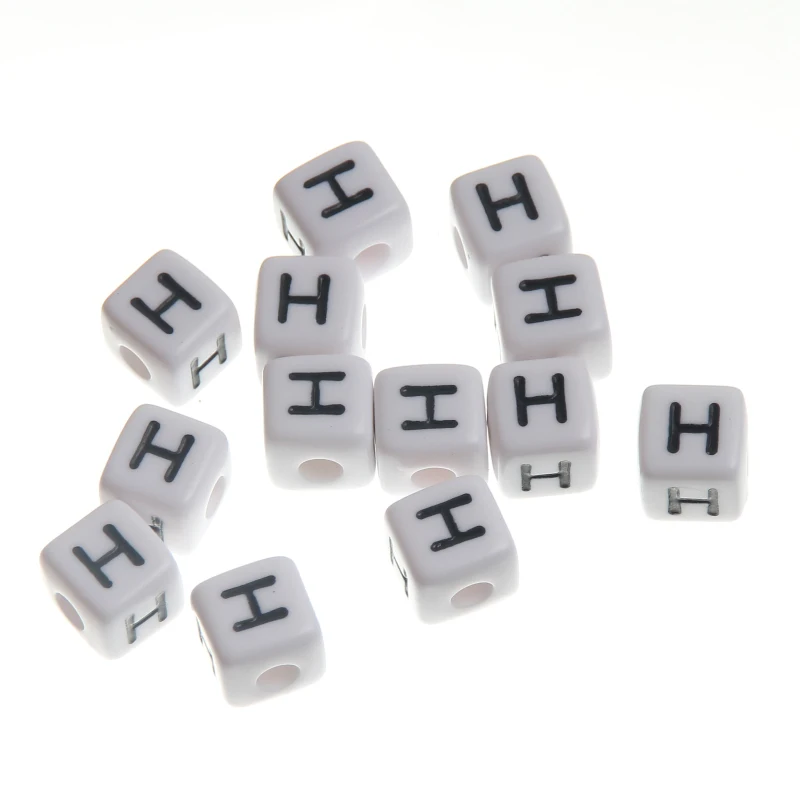 

DIY White Acrylic English "H" Letter Beads 10mm 100Pcs Square-shape Cube Spacer Beads For Jewelry Making