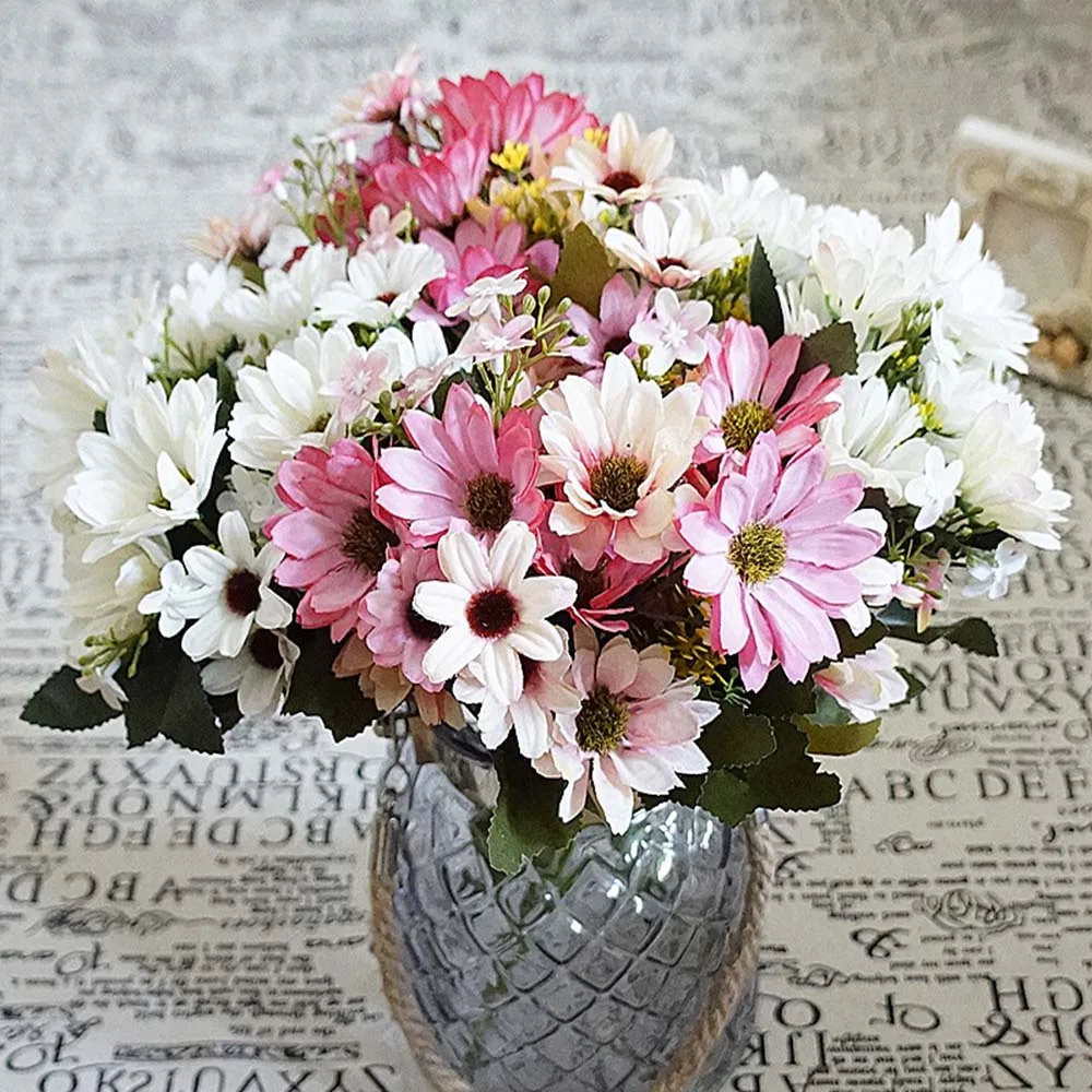 Маргаритка из шелка Поддельные листья свадьба дома ваза вечерние искусственные