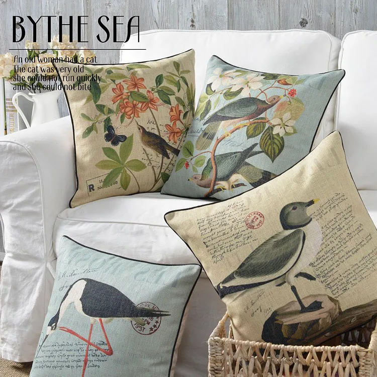 Европейские пасторальные подушки для птиц с цветами толстые поясничные льняная