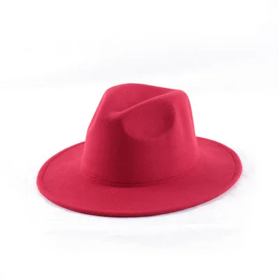 Осенне-зимняя женская фетровая шляпа Fedoras большой край шляпы для женщин британский стиль винтажные церковные шляпы женские плоские шляпы Fedoras - Цвет: Red