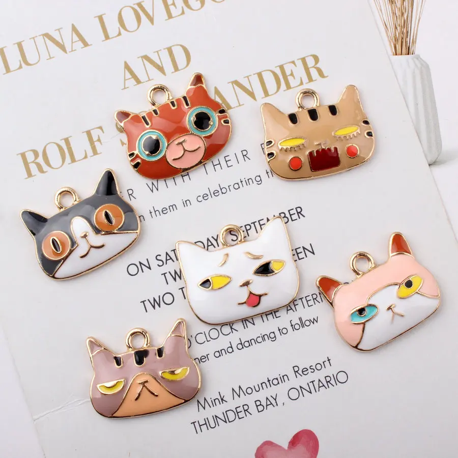 10 шт 20*25 мм DIY эмаль с большим лицом мультфильм кошка голова амулеты Корейская