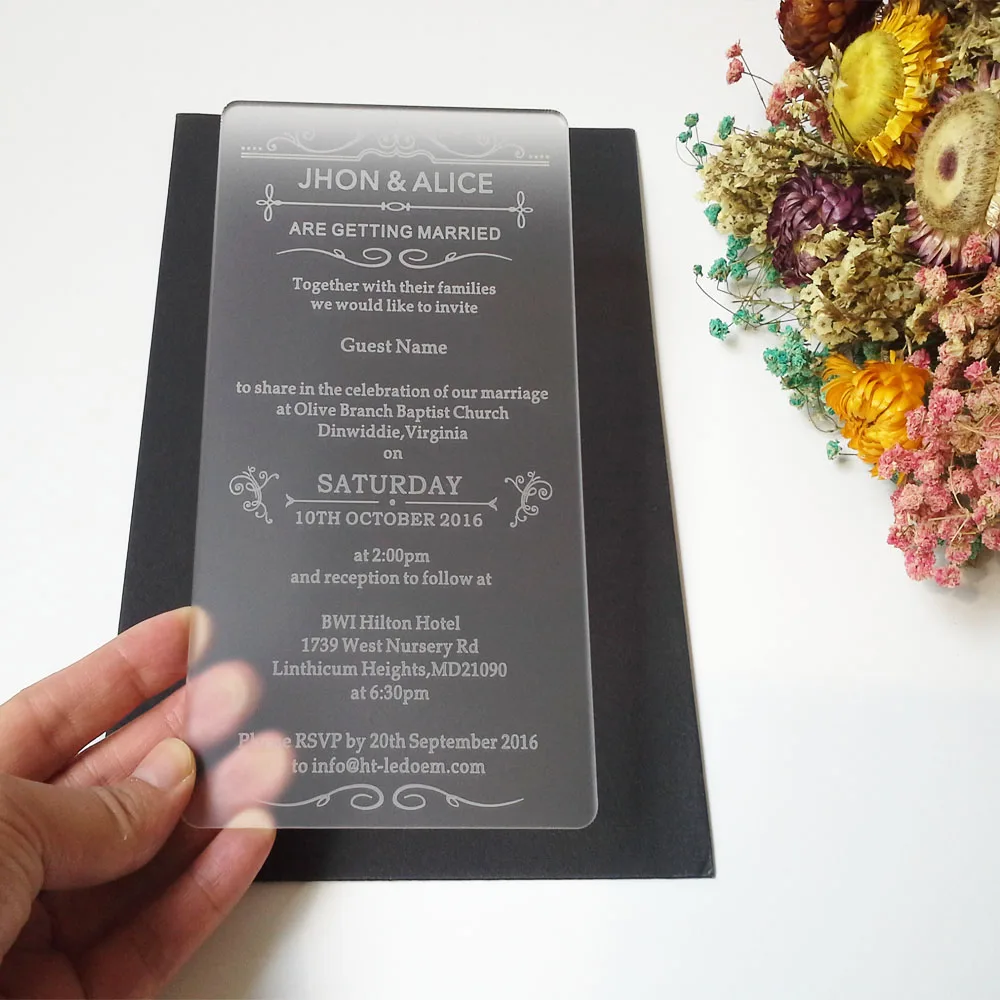 

Индивидуальные 63 шт. в партии 100*180 мм Лазерная гравировка букв матовая акриловая Свадебная пригласительная карта доставка только в Новую Зе...