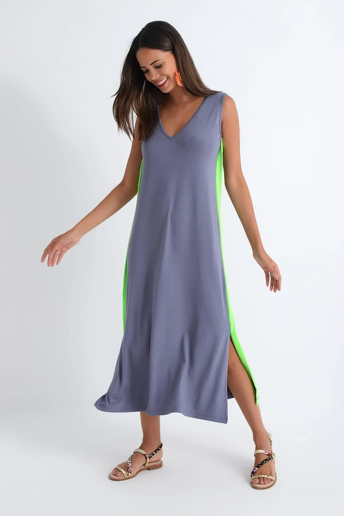 Крутые и сексуальные женские Лавандовые боковые полосы временное сарай платье