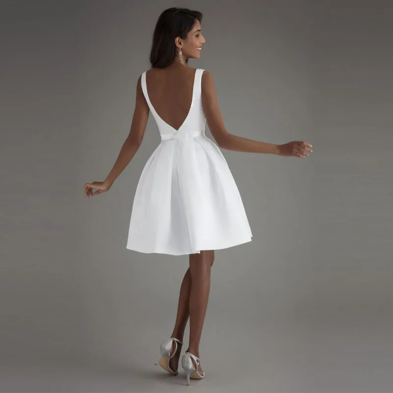 Недорогие Короткие свадебные платья с открытой спиной Robe De Mariage, простое сатиновое свадебное платье с открытой спиной, элегантное женское свадебное платье