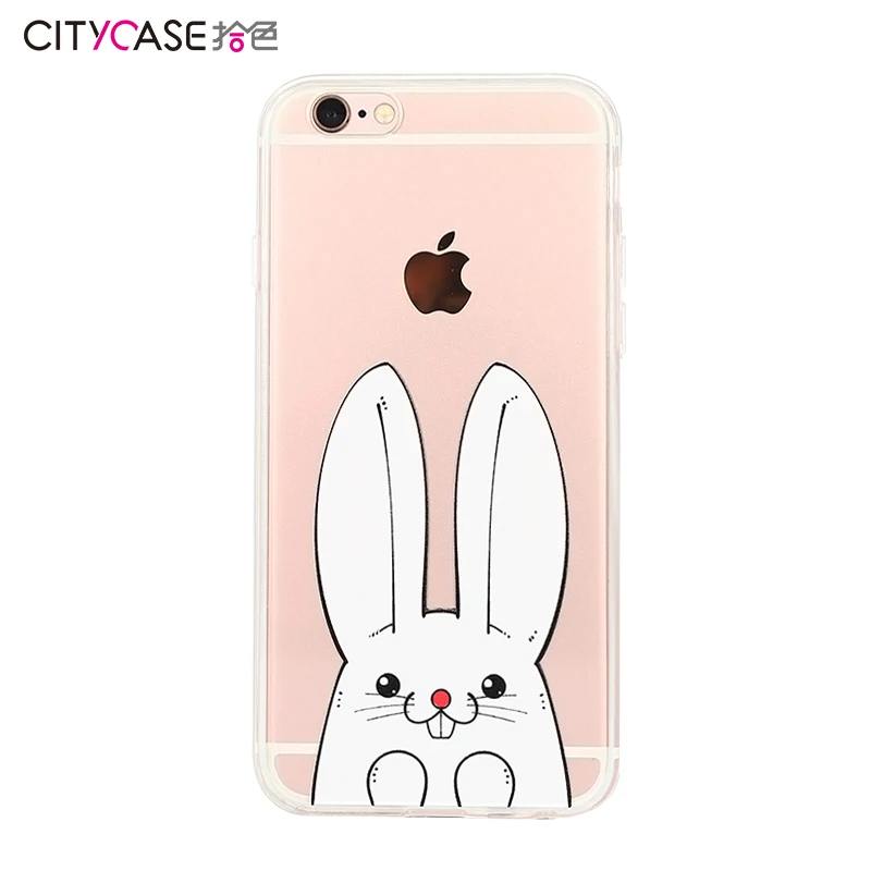 CITYCASE Transparent Soft Edge Phone case For iphone 6 6s Plus Cartoon Small White Rabbit Clear Cover Iphone |