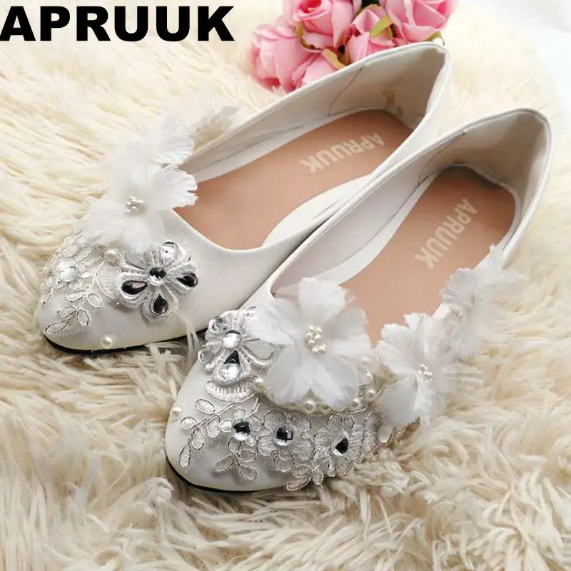 

Женские свадебные туфли стразы на плоской подошве, серебристые кружевные туфли с цветами для невесты, женские туфли с цветами для подружек ...