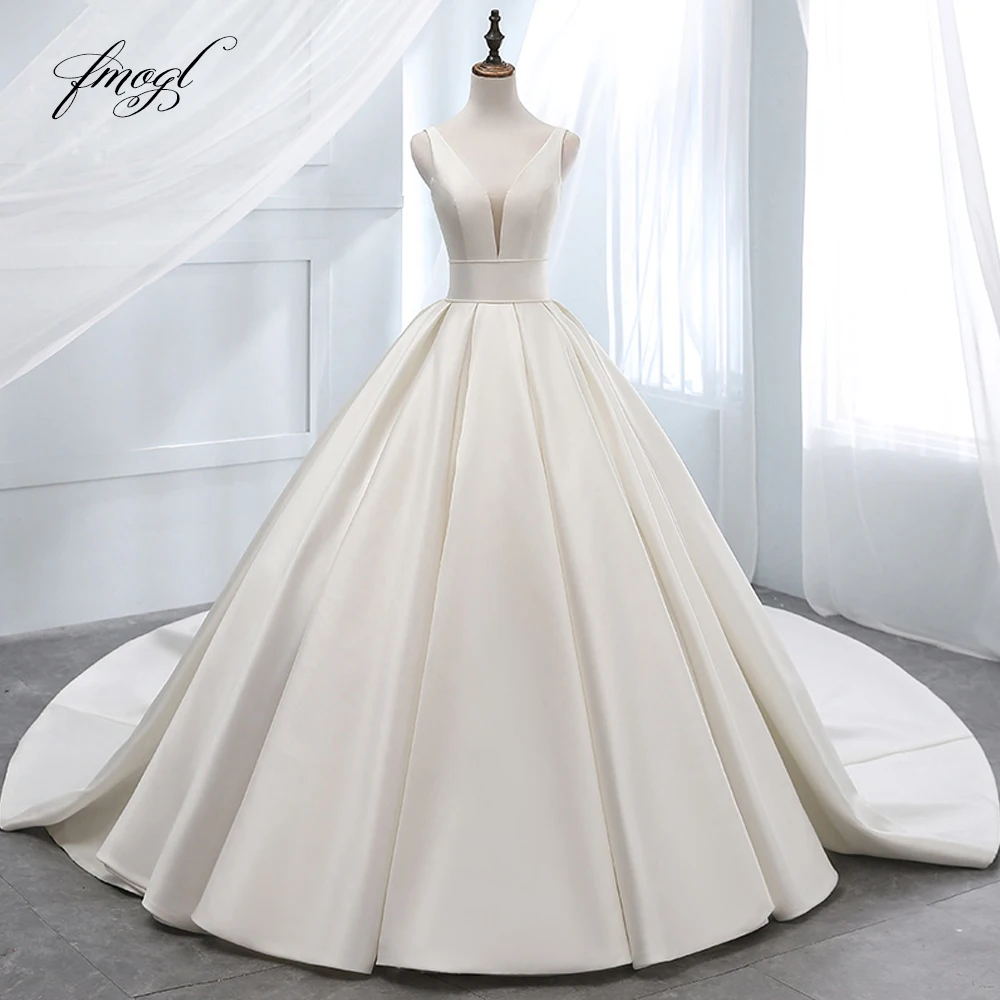 Свадебное бальное платье с v-образным вырезом Fmogl Vestido De Noiva простое матовое
