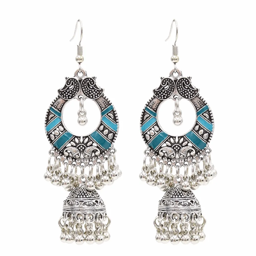 Индийские яркие серьги Тайланд фестиваль вечевечерние Jhumka хиппи хеллоуин бохо
