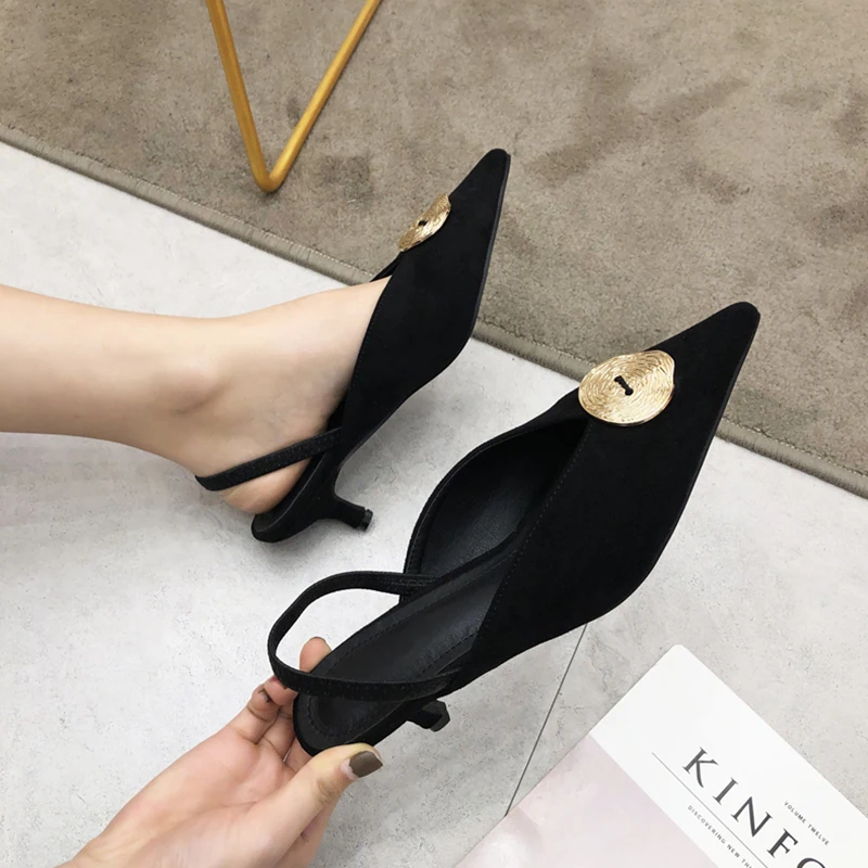 MONMOIRA металлические пряжки плед Slingback каблуки Женская обувь с острым носком Обувь