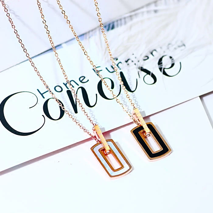 

YUN RUO New Arrival Rose Gold Color Square Shell Lucky Pendant Necklace Fashion Titanium Steel Woman Jewelry Birthday Never Fade