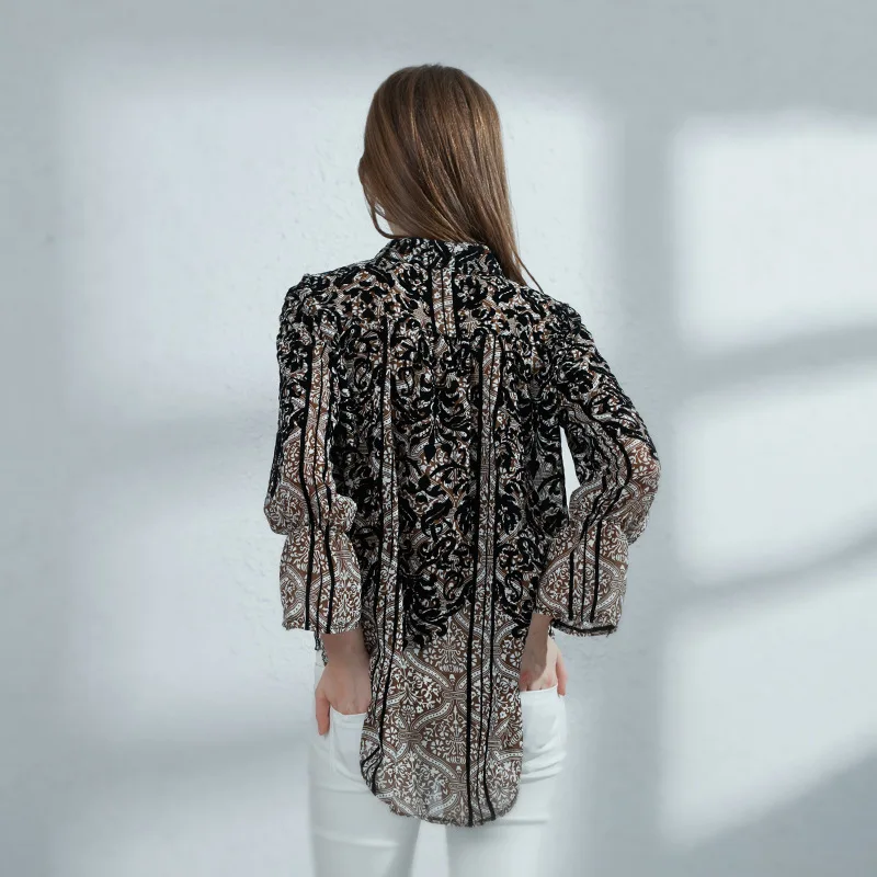 new 2019 Women's Chiffon Shirt Europe and the United States Printed Loose Long Sleeves Spring New Casual Ladies |