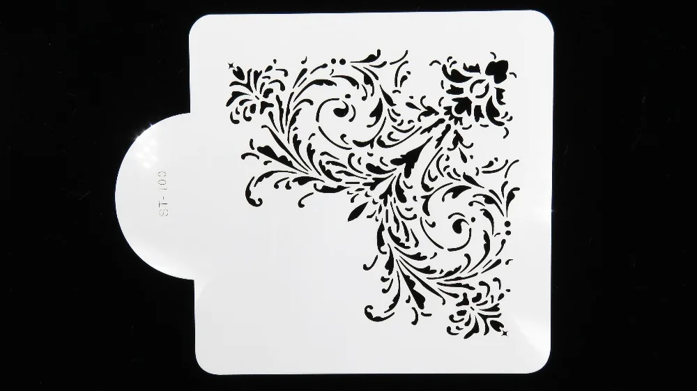 Feathered Scroll Corner Decorative Stencil Plastic Wedding Cake Decoration Stencil Lace Template Mold Bakeware ST-100 | 5H x 5W image 3