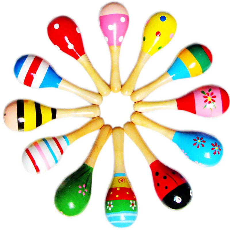 10 PCS Wooden Wood Maraca Rattles Shaker Percussion Kids Musical Toy Favour Maracas 36 months up | Спорт и развлечения