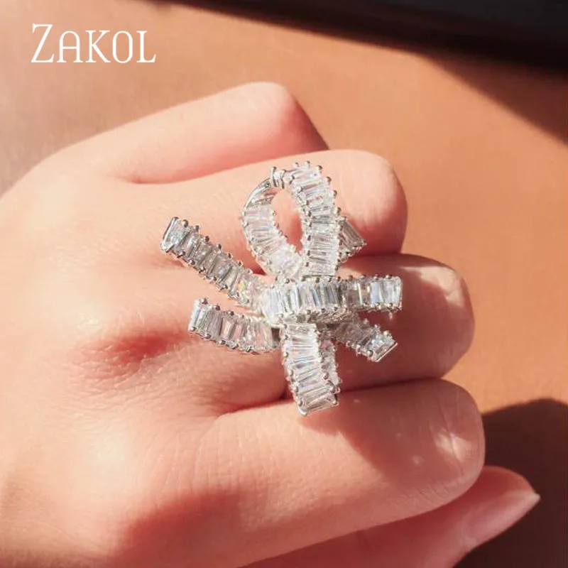 ZAKOL белый кубический циркон ювелирные изделия для женщин обручальные кольца с