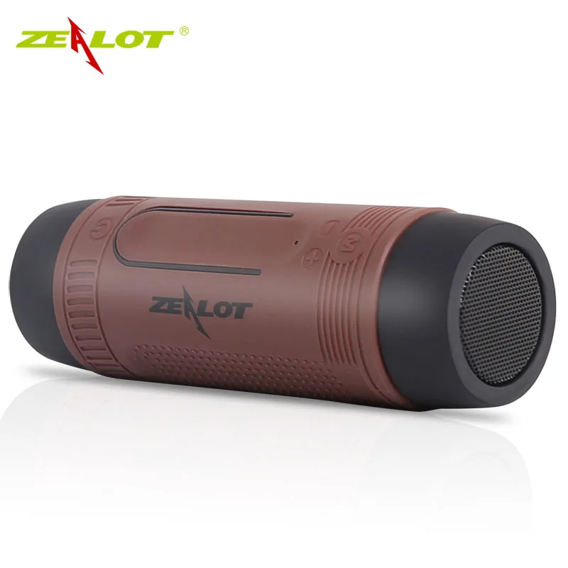 Brown Zealot S1 Беспроводной Bluetooth динамик Портативный внешний цикл сабвуфер 4000 мАч Внешний аккумулятор светодиодный фонарь Поддержка Micro SD/TF карты - Цвет: Brown