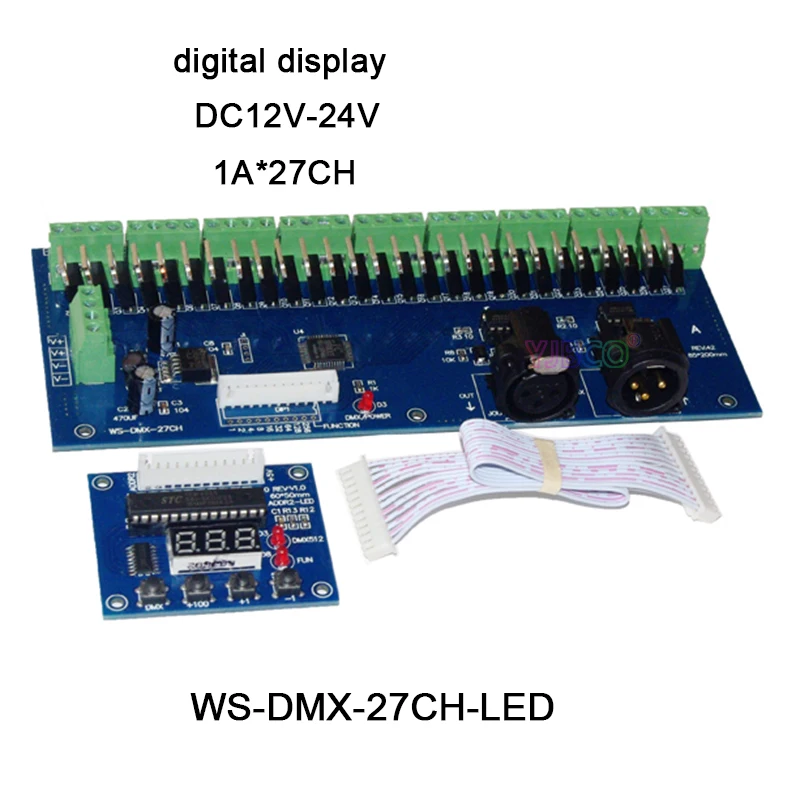 Бесплатная доставка 27 каналов DMX512 декодер с XRL 3P RJ45 27CH led RGB контроллер для