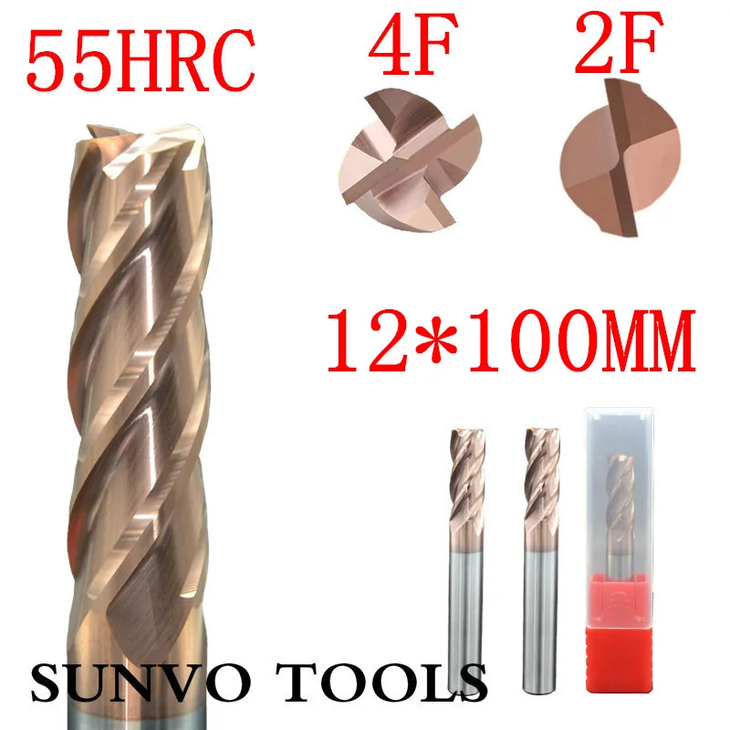 Концевая фреза из карбида вольфрама 4F D12x100MM 12MM HRC45 HRC50 HRC55 алюминиевый Фрезерный