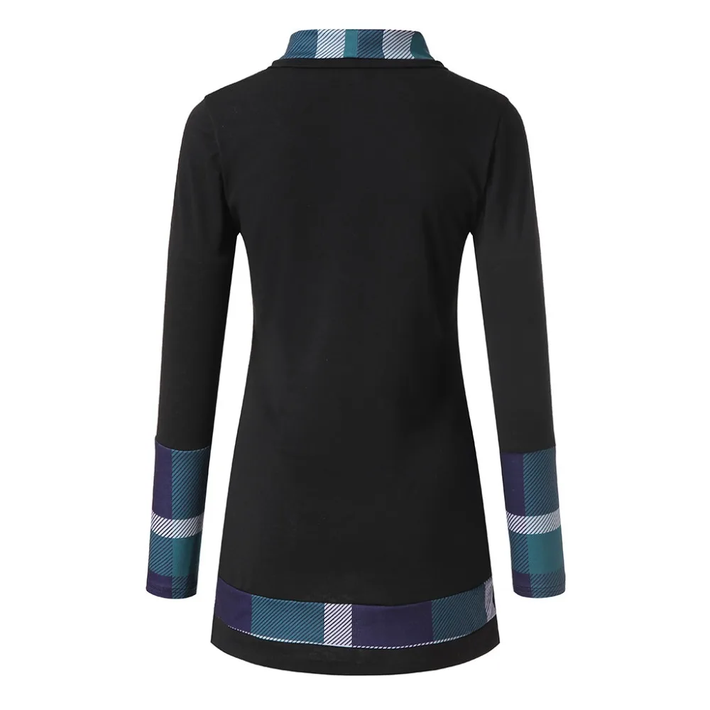 Женская футболка с длинным рукавом асимметричный подол клетчатая пуговица