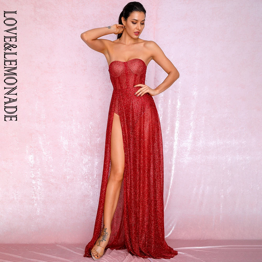 LOVE & LEMONADE сексуальное красное платье пончо без бретелек из блестящего материала с