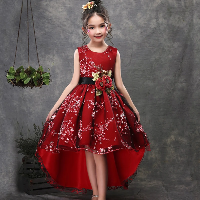Color K sleeveless Новинка; Брендовое платье с цветочным узором для девочек; Детские вечерние платья принцессы на свадьбу; Торжественная одежда с длинным шлейфом для выпускного вечера - Цвет: Color K sleeveless