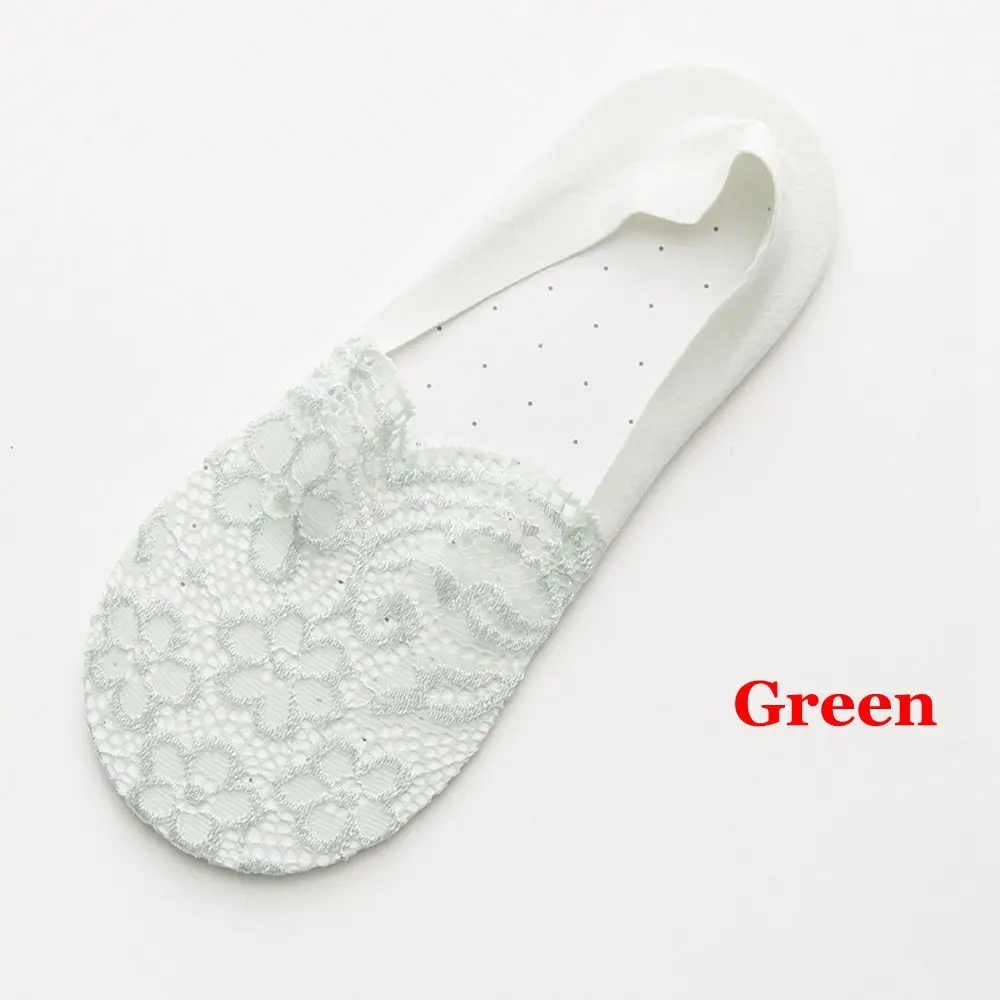 Style2-Green Модные женские летние носки, невидимые противоскользящие подследники, хлопковые кружевные носки с цветочным узором, носки с высокой пяткой - Цвет: Style2-Green
