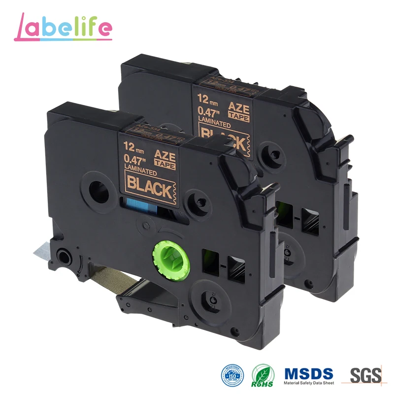 

Labelife 2 шт. TZe-334 TZe334 TZ-334 TZ334 золотой на черном Совместимость с Brother P-touch Label Makers 12 мм * 8 м