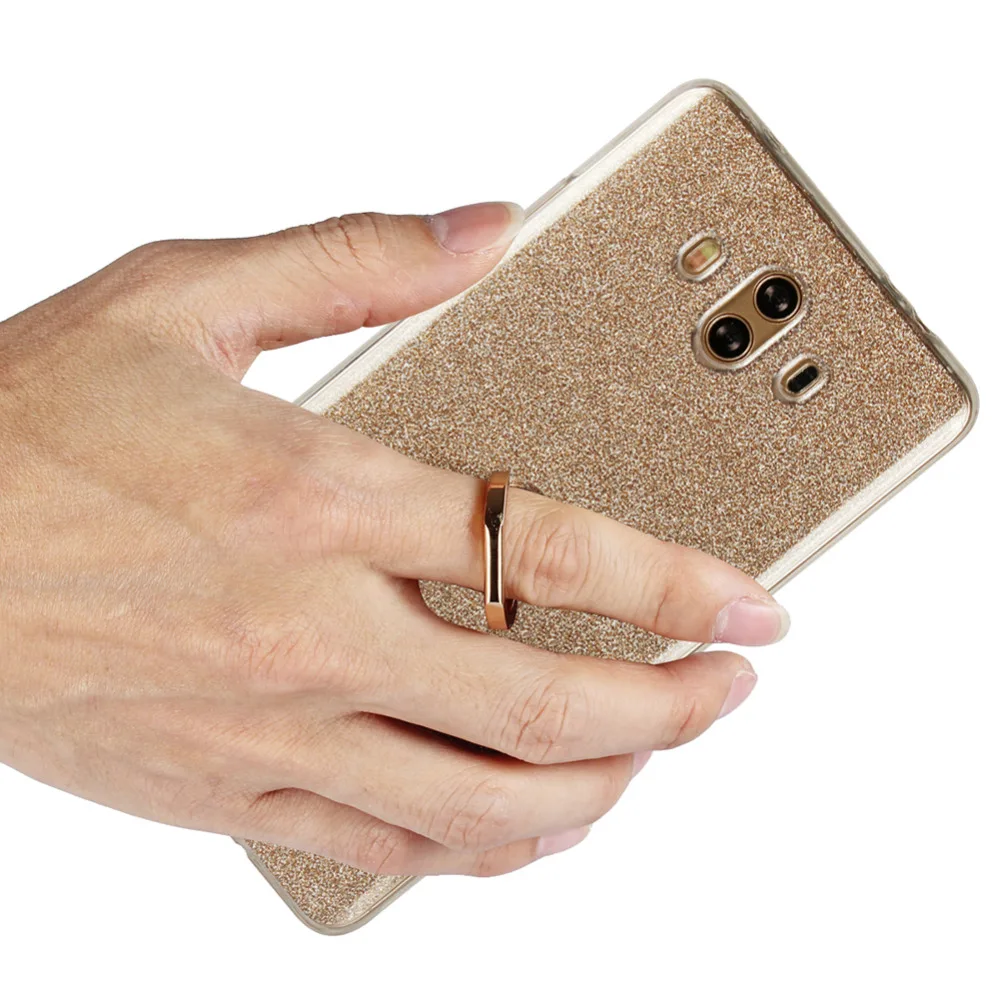Silicone Case for Huawei Mate 10 Soft TPU Glitter Phone Transparent Protection Shell w/ Ring Grip Stand Holder Back Cover |