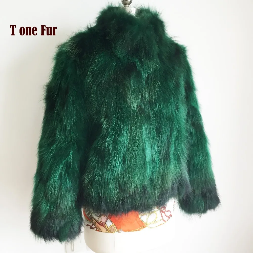 100% пальто из натурального меха енота с воротником Мандарин Меховая куртка