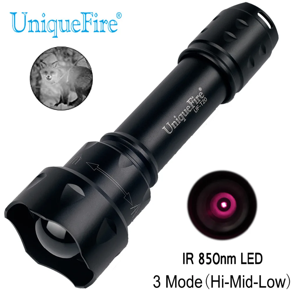 UniqueFire T20 IR 850 нм 3 режима светодиодный фонарик ночного видения с фокусировкой
