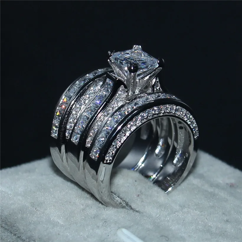 925 silver Choucong изделия класса люкс 7*7 мм Принцесса cut 20ct 5a Циркон 3-в-1 925 серебро и 14KT золотое покрытие обручальные кольца палец для Для женщин - Цвет основного камня: 925 silver