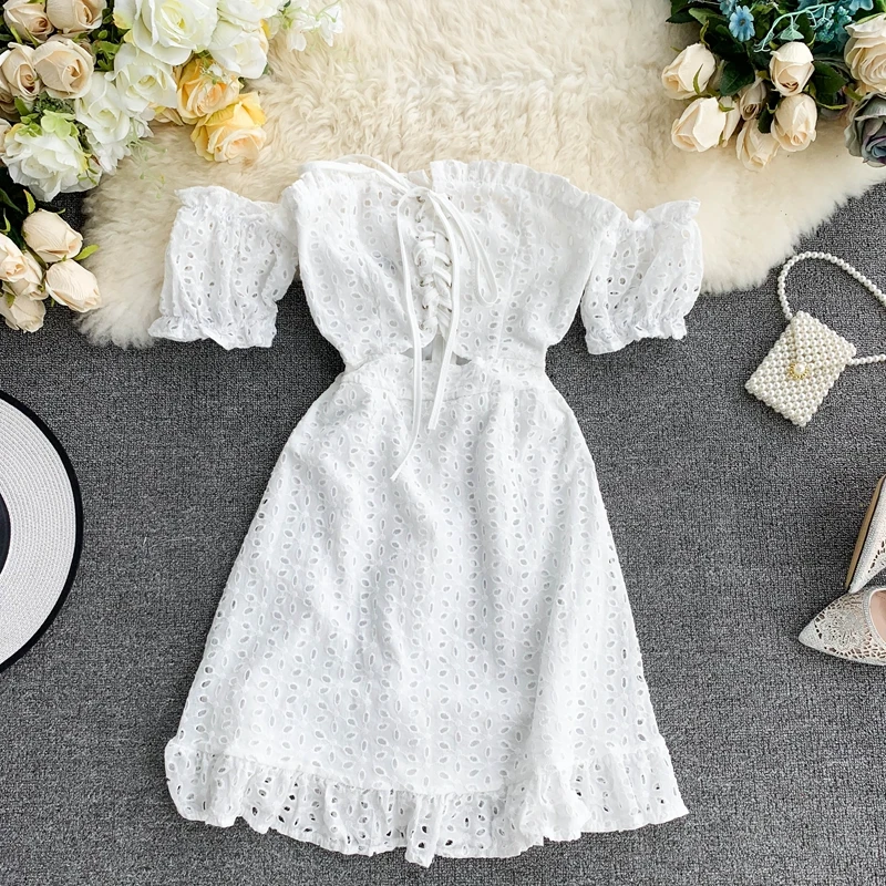 Новинка 2019 модные женские платья ажурное кружевное платье с короткими рукавами и