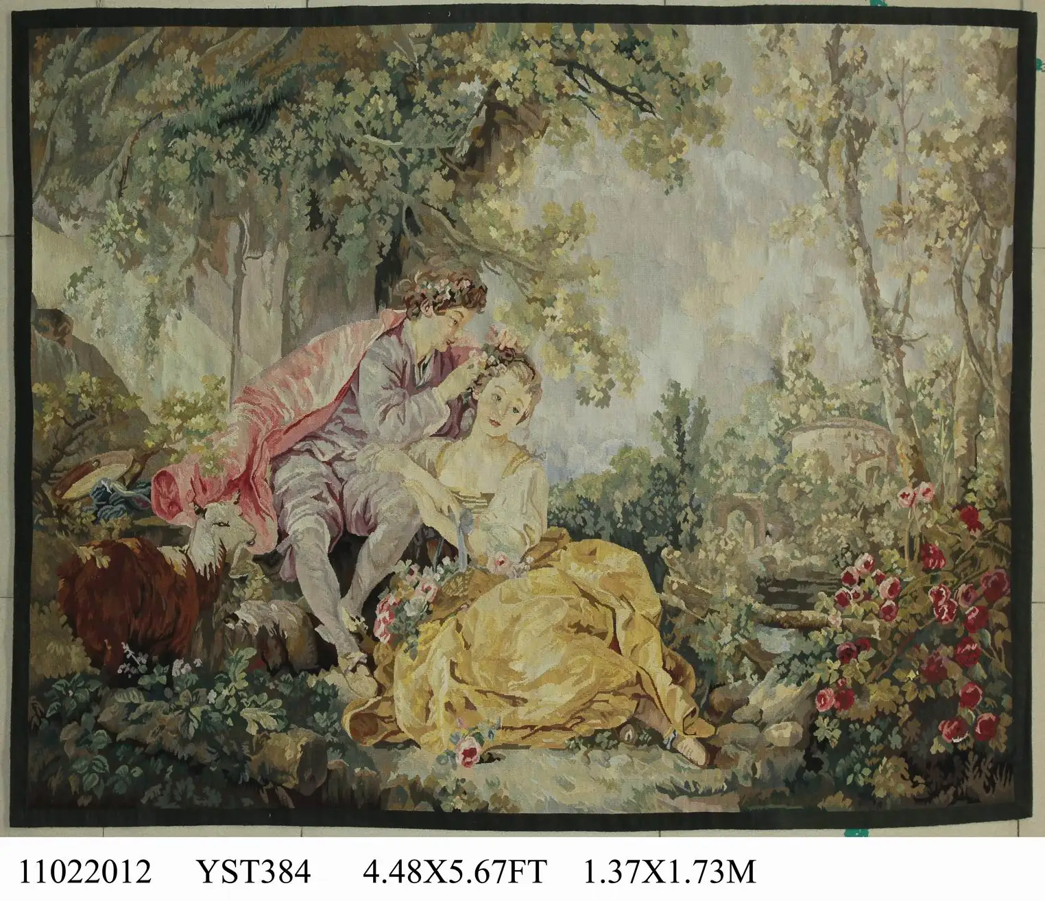 

French Aubusson Verdure Tapestry Romantic Scene Brown Fashionable Circular Household Decoration Mat Antique Tapestry Wall