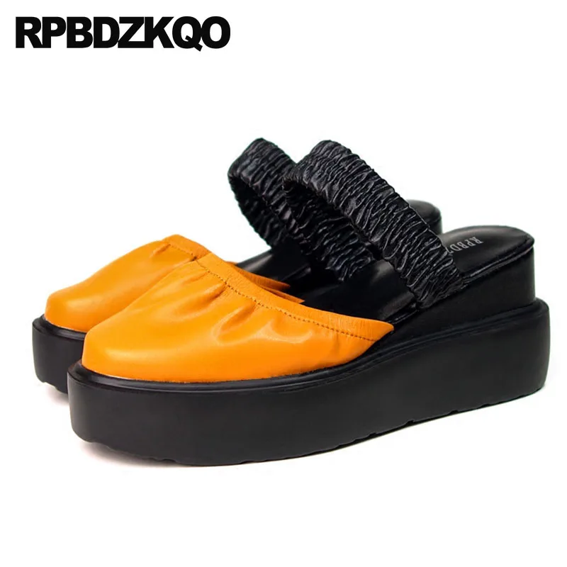 Круглый носок без шнуровки женские туфли желтого цвета на толстой подошве Обувь