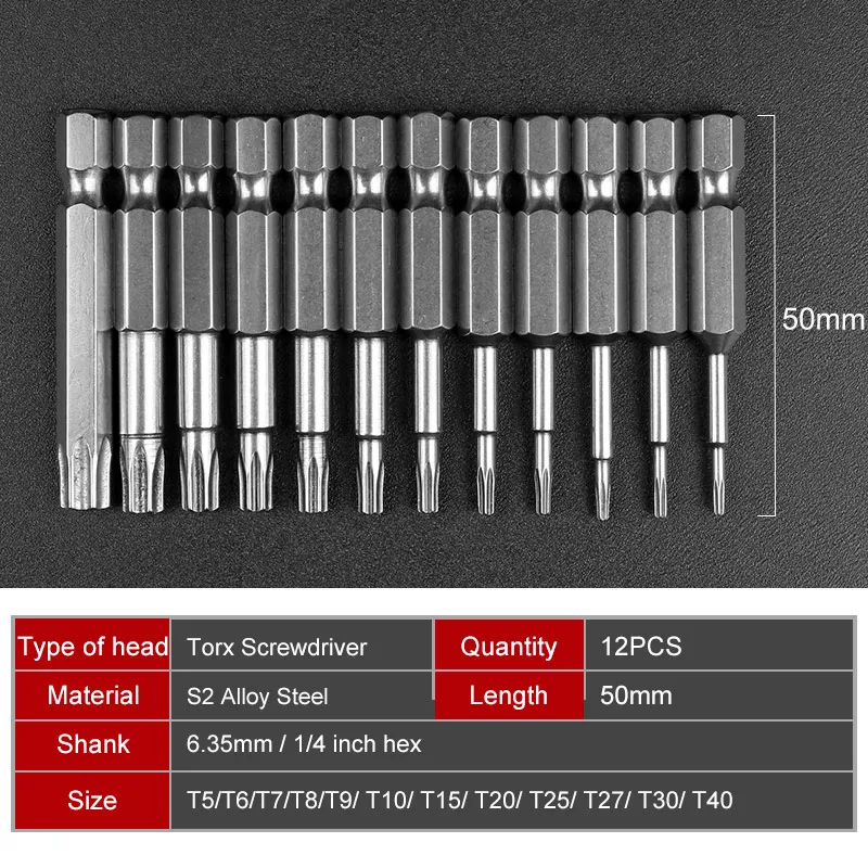 1 комплект Длина магнитные отвертка Биты Набор электрический Torx головы T6-T40 |