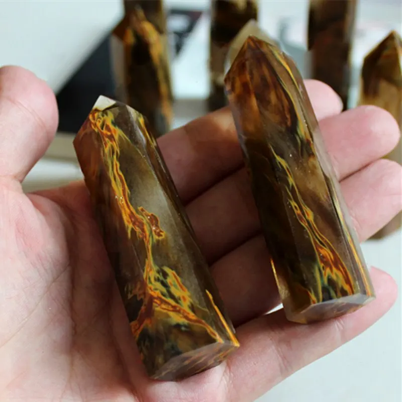 6-7cm Natural Crystal Striped Tiger Skin Hexagonal Prism 6-9CM Crystal Stone And Minerals FishTank Stone Healing Hexagonal Gemstone - Цвет: 6-7cm