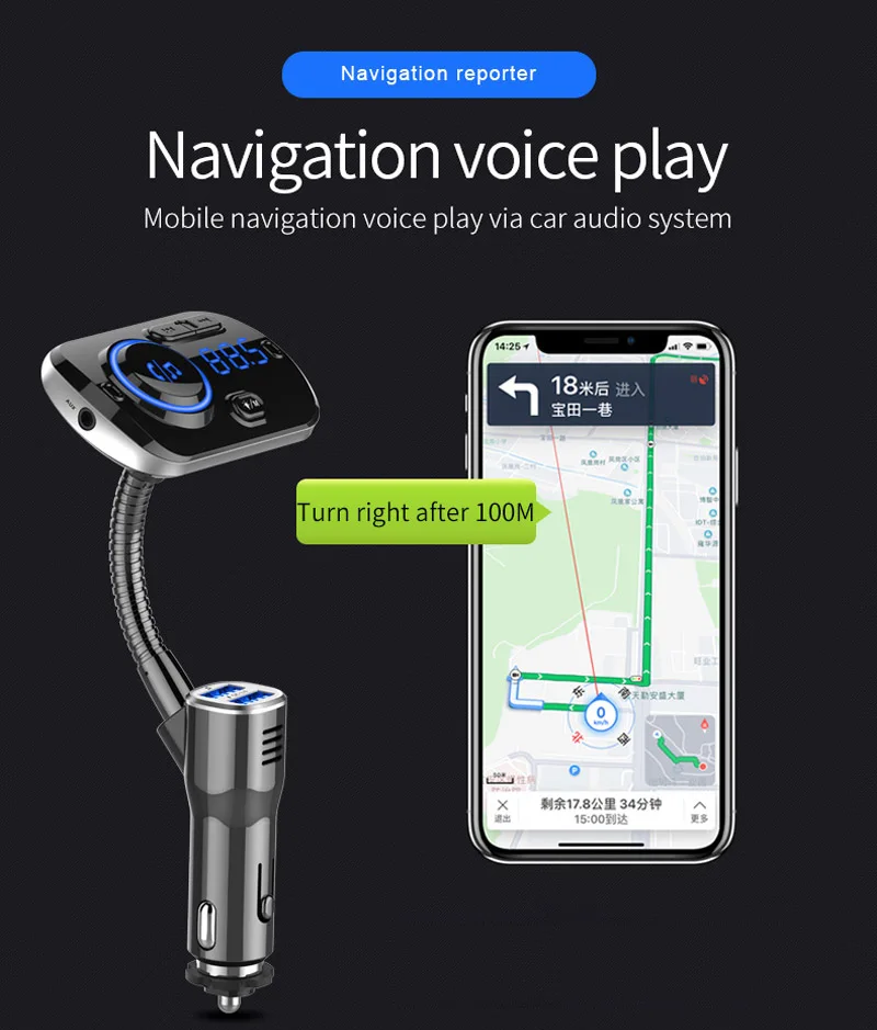 JaJaBor fm-передатчик беспроводной A2DP MP3 аудио музыкальный плеер Bluetooth 5,0 автомобильный комплект Handsfree Dual USB 3.1A QC3.0 Быстрая зарядка