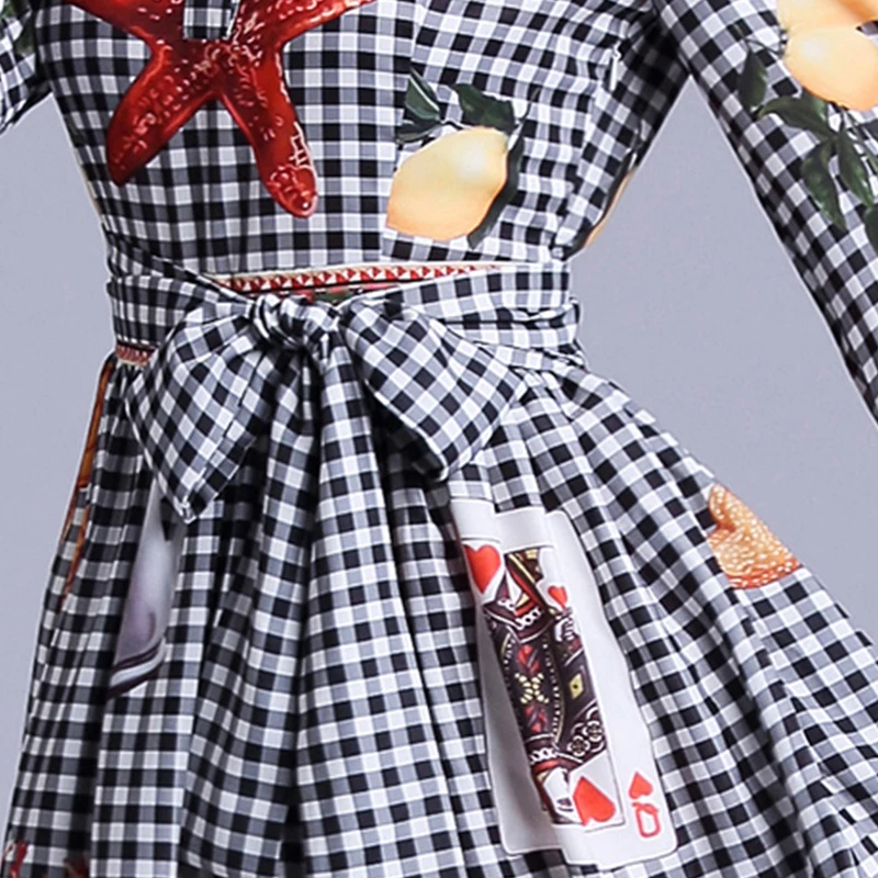 Женское клетчатое платье с принтом Таро длинное винтажное длинным рукавом и